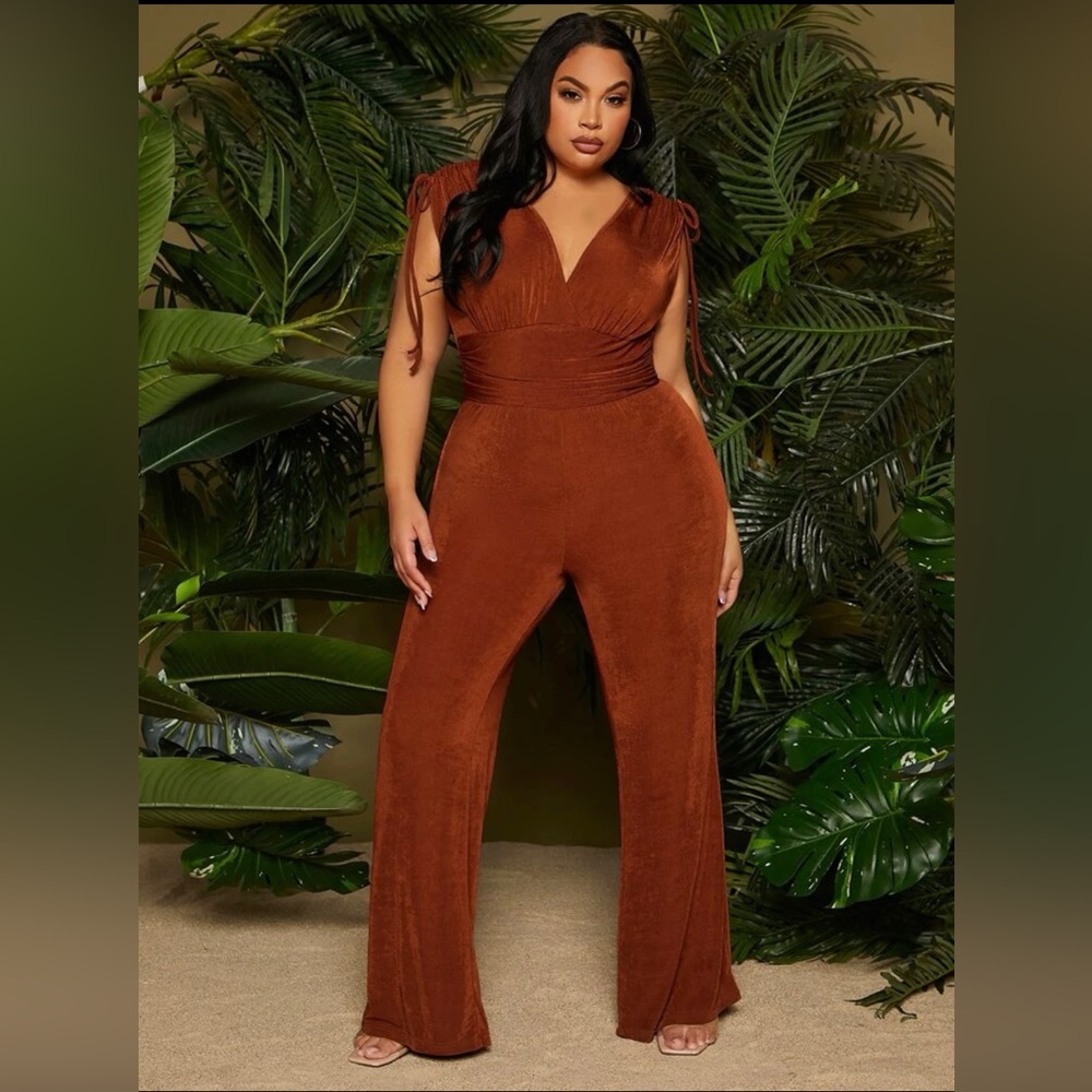 SHEIN curve sexy rust brown shimmer romper
